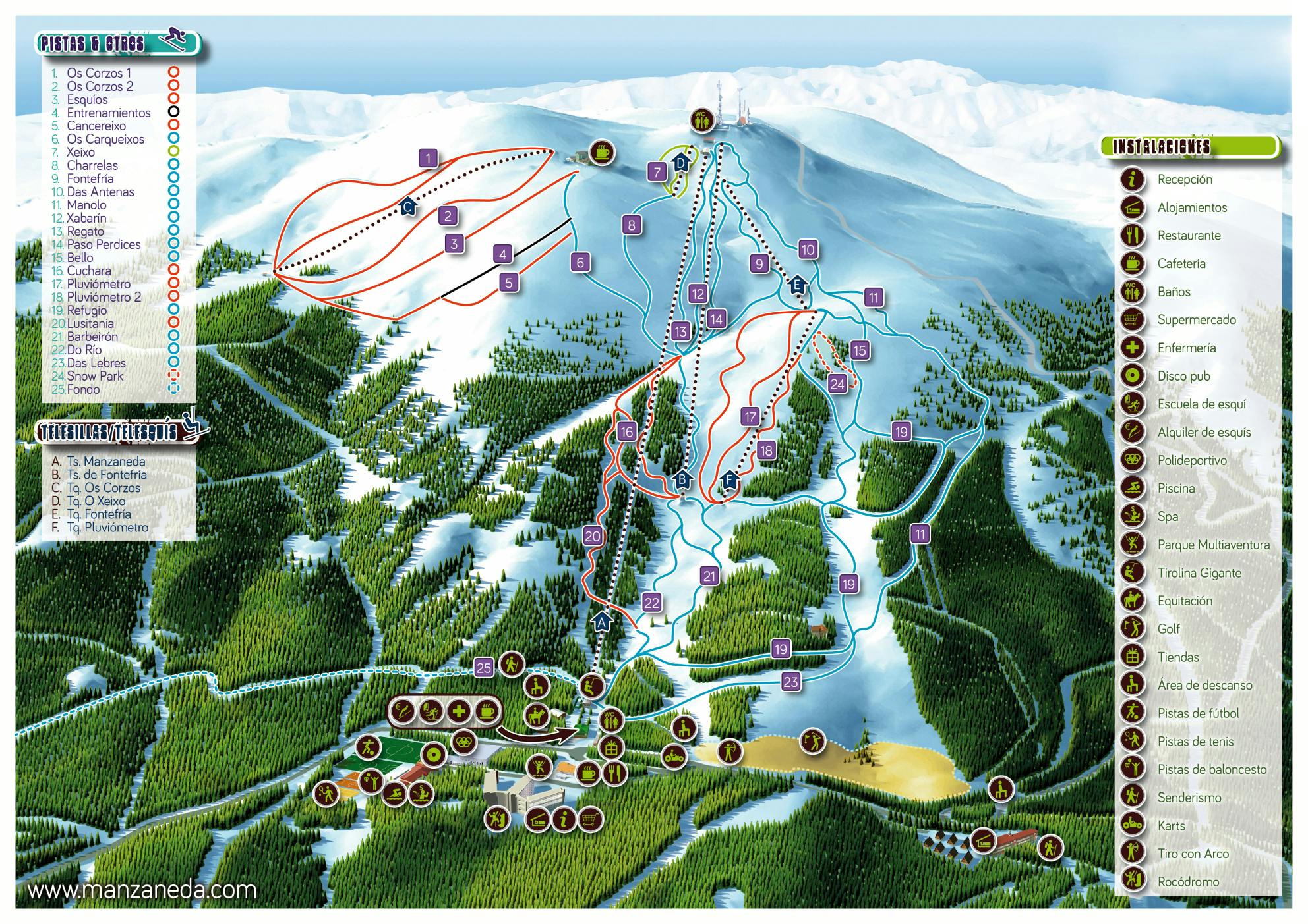 Copitos de Nieve - Estaciones de esquí, ski, snowboard - Mapa de la estación Manzaneda